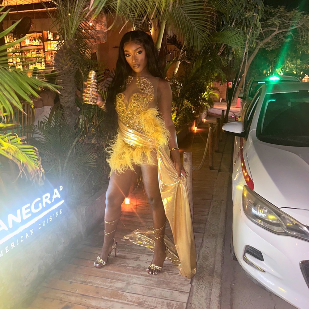 Gold Sequin Luxury Dress with drape | birthday or Prom
